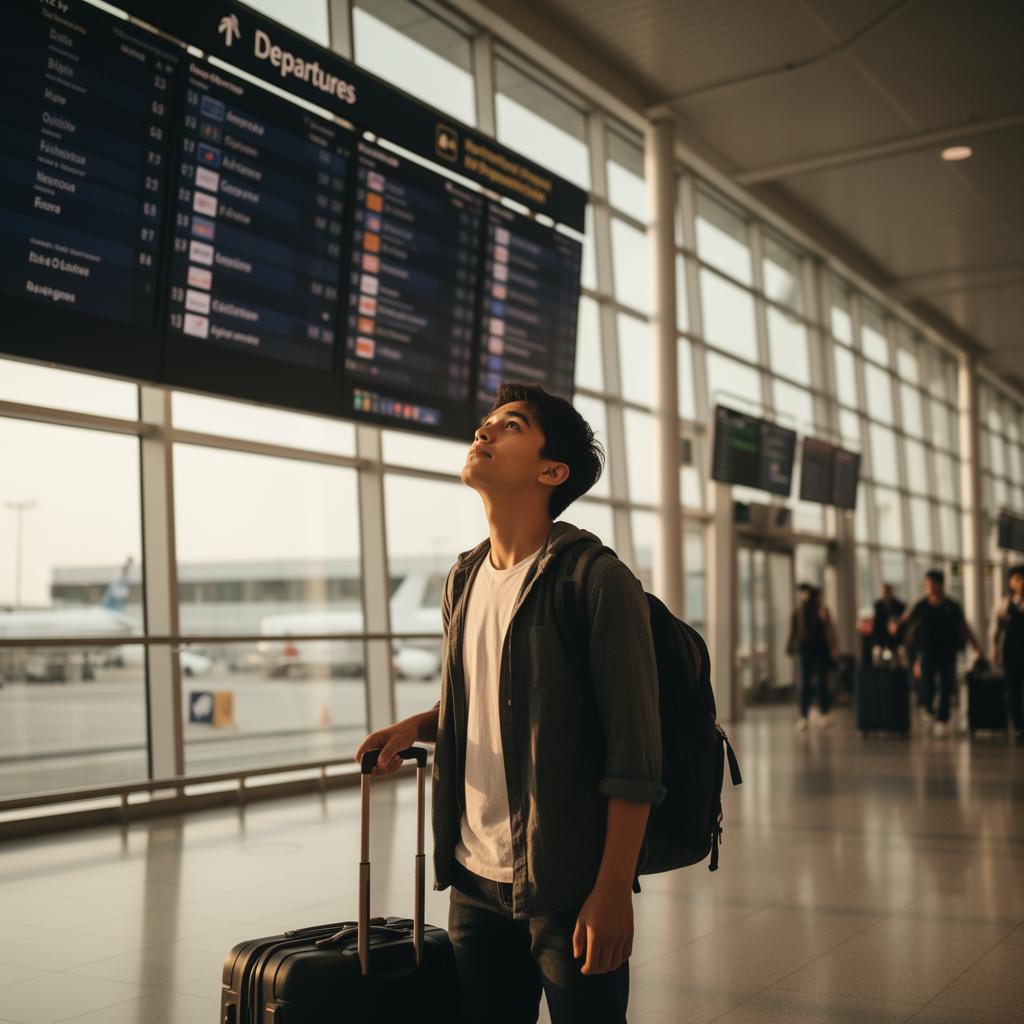 International student arriving at airport